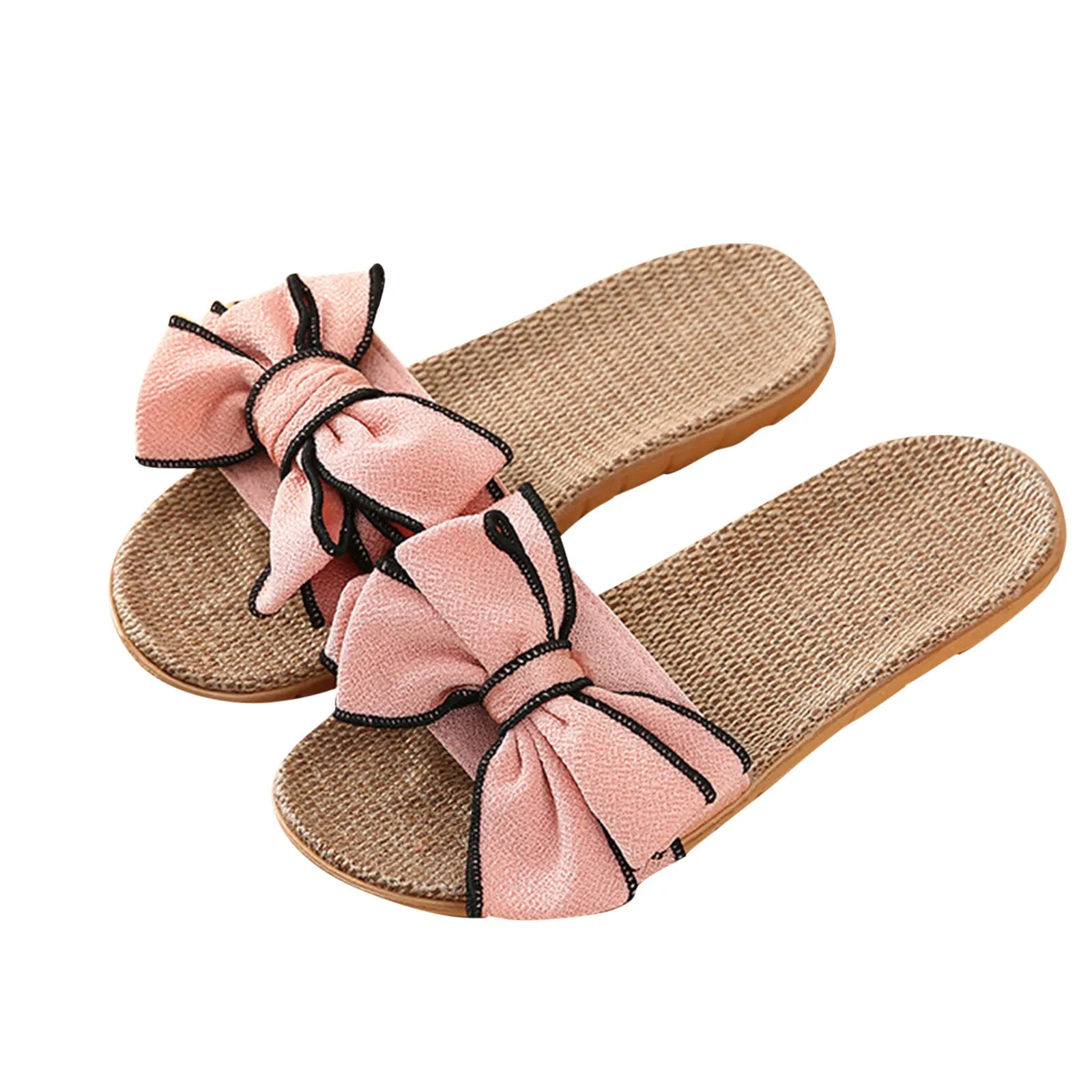 Women Summer Casual Slides Comfortable Flax Slippers Striped Bow Linen Flip Flops Platform Sandals Ladies Indoor Shoes Femme