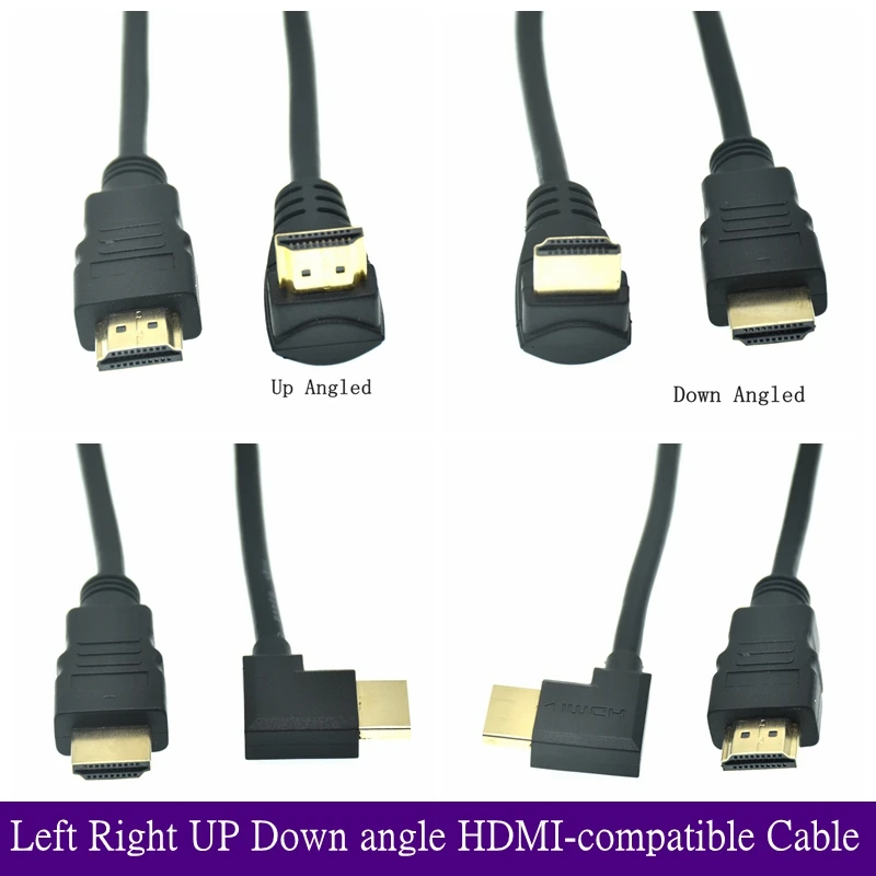 Krótki lewego prawego 90 stopni aż kąt nachylenia kabla kompatybilnego z HDMI podwójna linia HDTV z męskiego na męskie M/M przewód kabel HDTV 0.5m