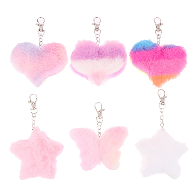 JOSoft-Porte-clés en peluche Love pour téléphone portable, breloque de clé de voiture, pendentif de sac pour femme, arc-en-ciel, cœur, étoile, boule de poils, bijoux, décor de bricolage