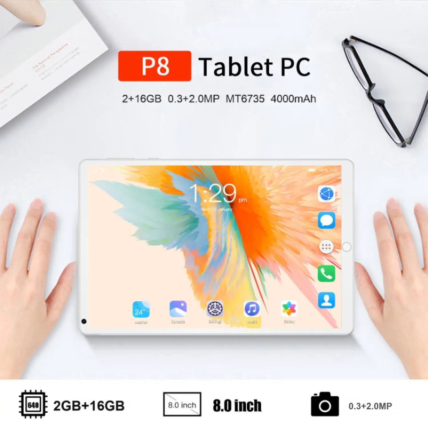 8인치 태블릿 컴퓨터, 2GB+16GB, 1280*800,4000mAh 배터리, 듀얼 SIM Wi-Fi, 학습, 엔터테인먼트, 사무 작업 등에 적합