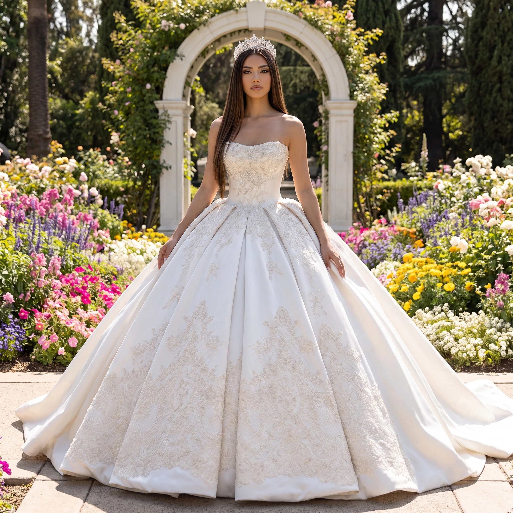 Shiny Wedding Dress Fully Beaded Princess Ball Gown Sleeveless Strapless Customized Bride Dress Lace Up Back Vestido De Novia