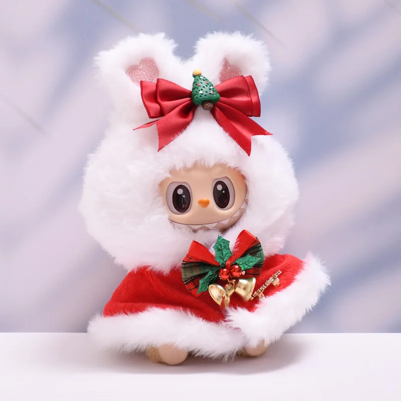 Ubranka dla lalek Labubu V1 V2 V3, świąteczne stroje, strój na Nowy Rok, świąteczny płaszcz z króliczymi uszami, odzież dla lalek, akcesoria dla lalek