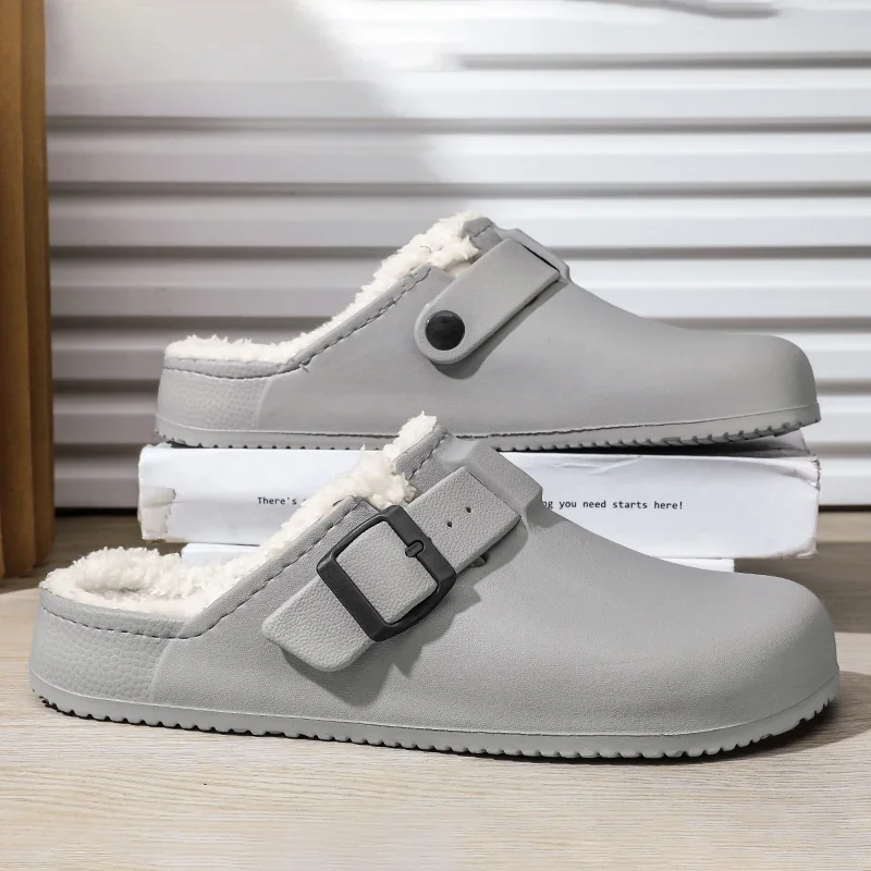 الشتاء نعال من القطن للرجال مقاوم للماء بولي Leather الجلود أفخم الأحذية الشقق النعال المنزل عادية رجالي دافئ الانزلاق على قباقيب مغلقة اصبع القدم