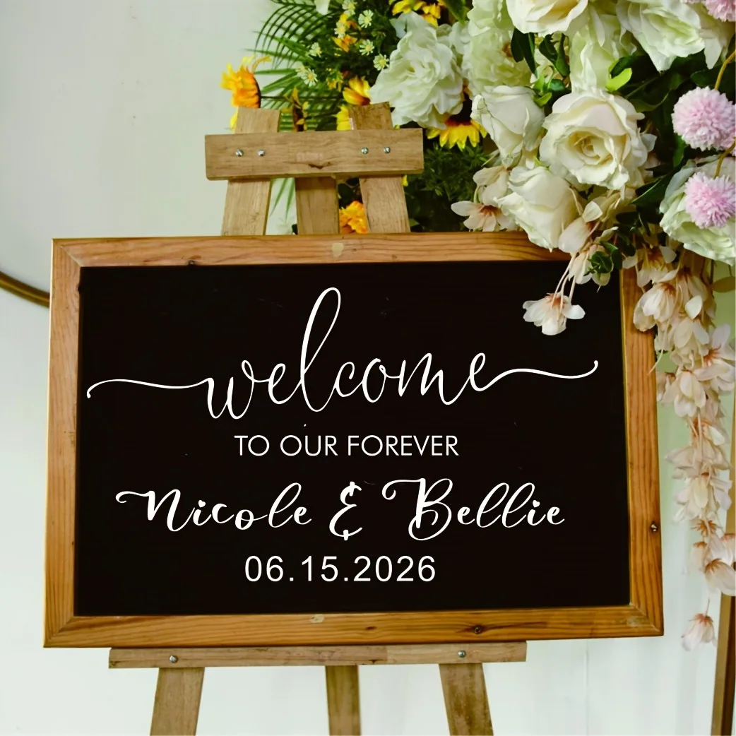 Custom Welcome To Our Forever Crystal Transfer Sticker| Personalized Couple Names Date 2D Flat No 3D Decal for Wedding Sign Glas