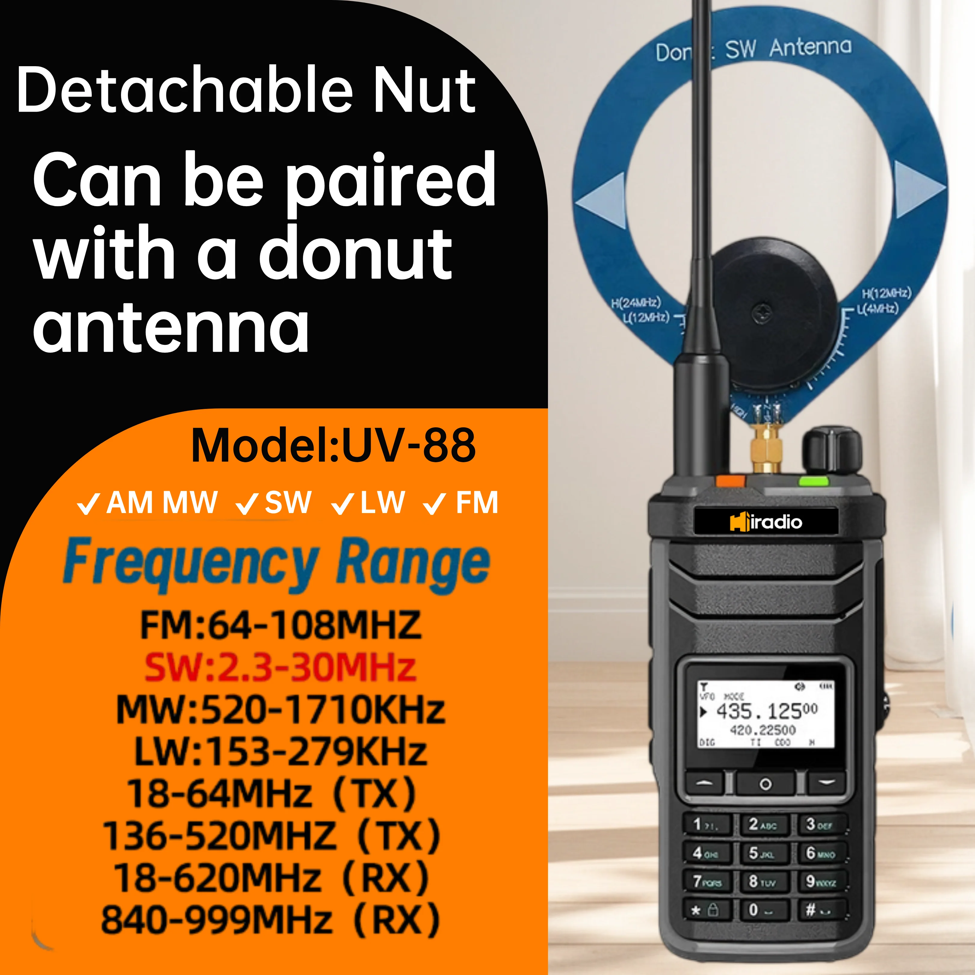 

iradio two-way radio UV-88 Walkie Talkie Long Range Multi Band GPS Ham Radio 1024CH AM LSB CW CB LW MW SW FM Same Model RT-860