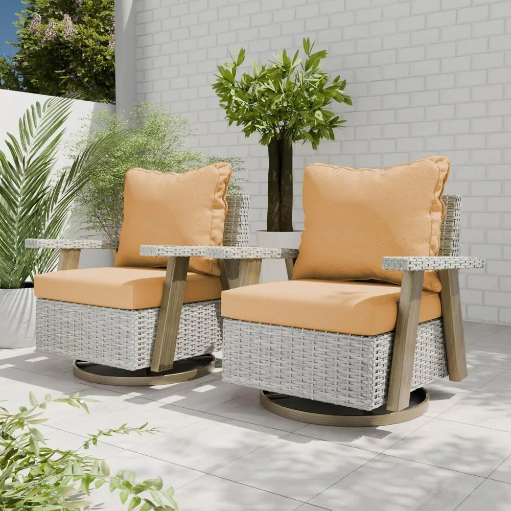 

Tan Modern Outdoor Swivel Rocking Chairs Set of 2, Patio Conversation Set with Covered Cushion for Porch Deck Balcony Garden