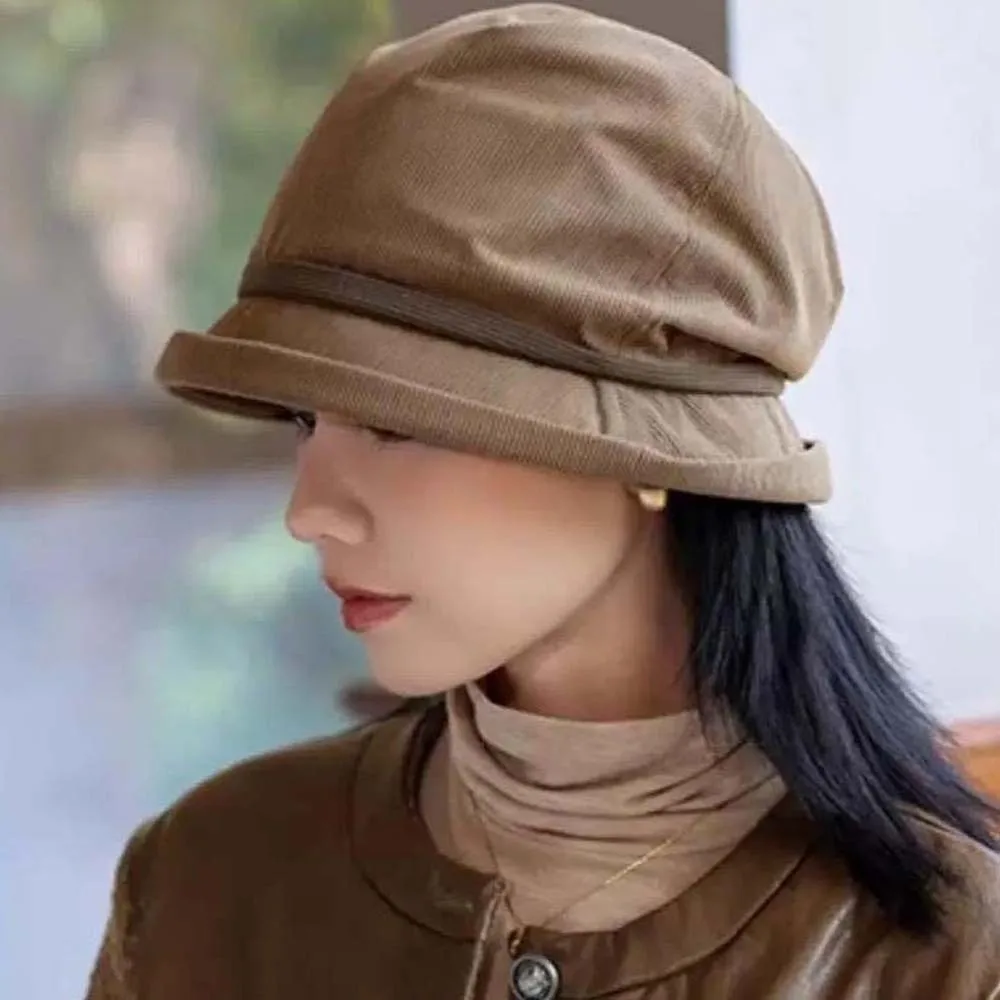 

Temperament Corduroy Pullover Cap Solid Color Warmer Winter Fisherman Hat Japanese Style Soft Anti-cold Bucket Hat Travel