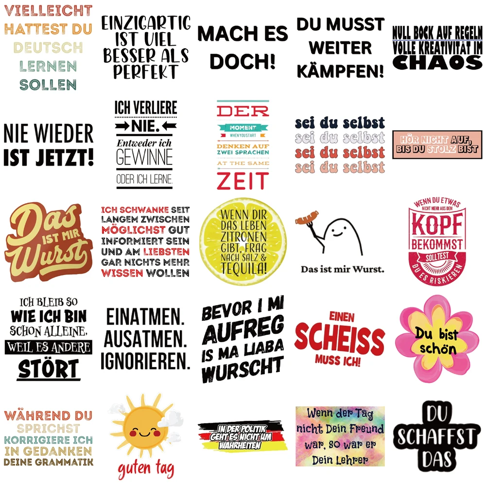 50 قطعة من ملصقات اقتباسات ملهمة ألمانية إبداعية لتزيين خوذة جراب هاتف ذاتي الصنع ملصقات شخصية لكوب الماء #5