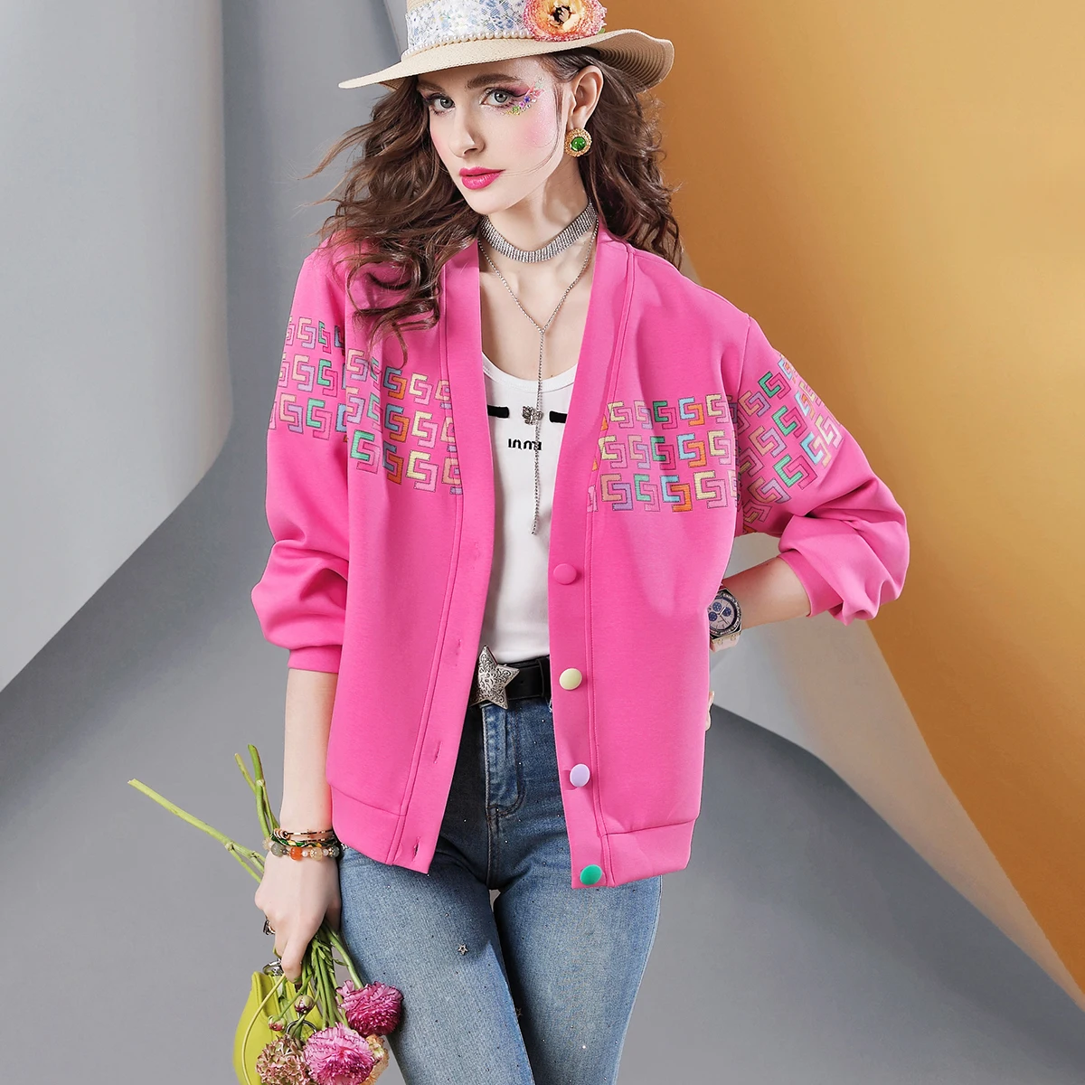 

Spring New high quality Women's Coat Loose Fashion Printed Long Sleeve Jacket Top for women