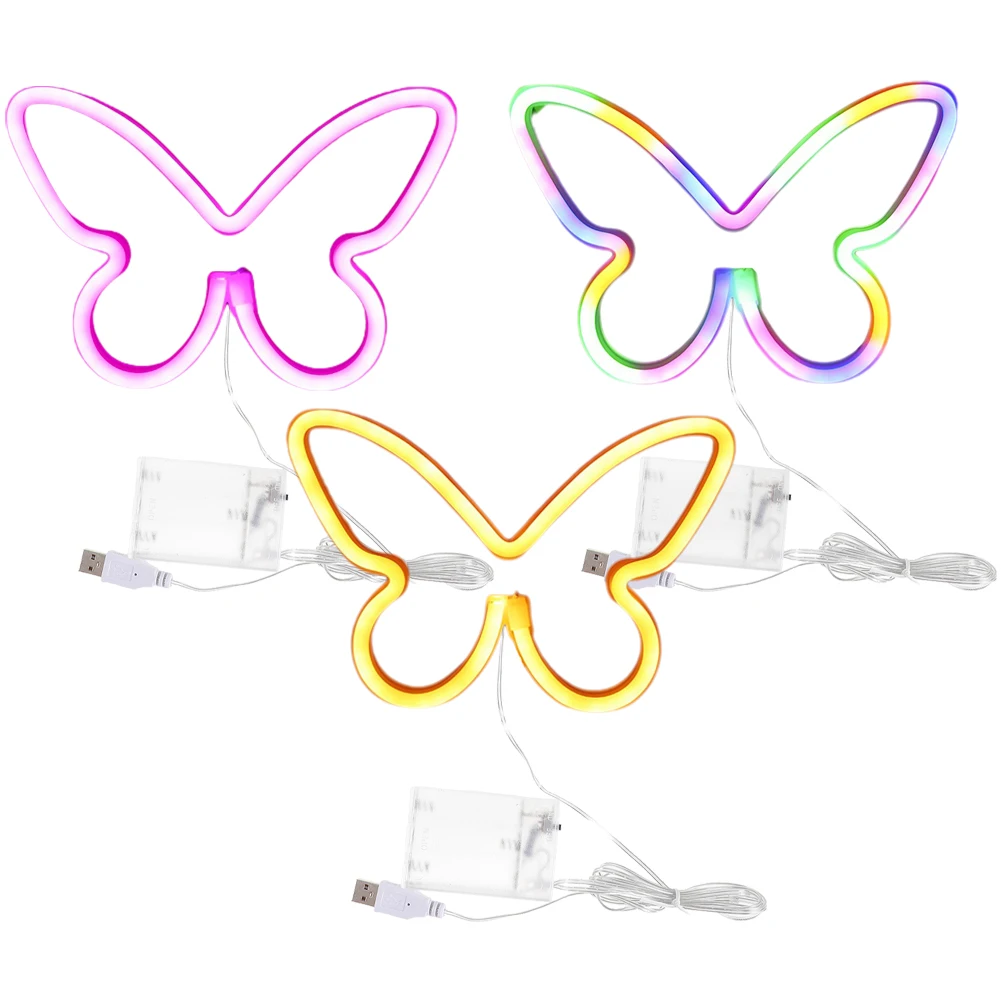 

3 Pcs Light USB Wall Decor Pink Colorful Warm LED Neon Lights For Bedroom Signs Bedroom Lamps Party Neon Sign Props