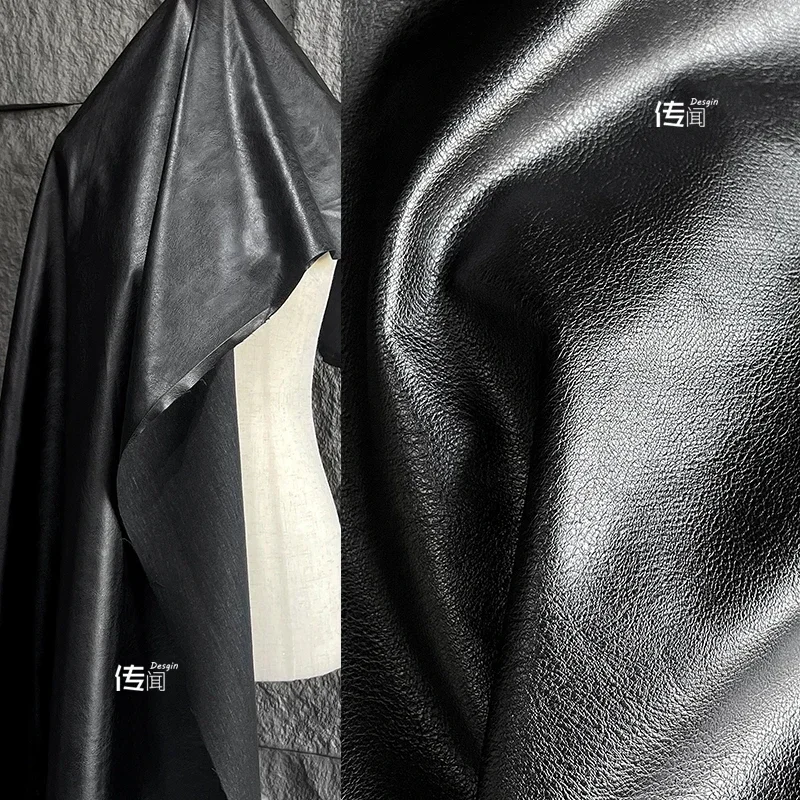 Black Leather Fabric Texture Jacket Bag Soft Leather Clothing Designer Cloth for Diy Apparel Sewing Meters PU Material