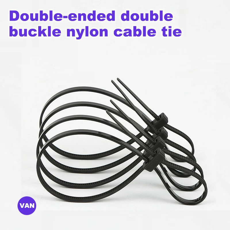 20ชิ้น5*200/225/250/300/330/400มมสีดำไนลอนพลาสติกแบนสองที่รัดคู่ล็อคตัวเองสายผูกพันสายไฟซิปสายผูก