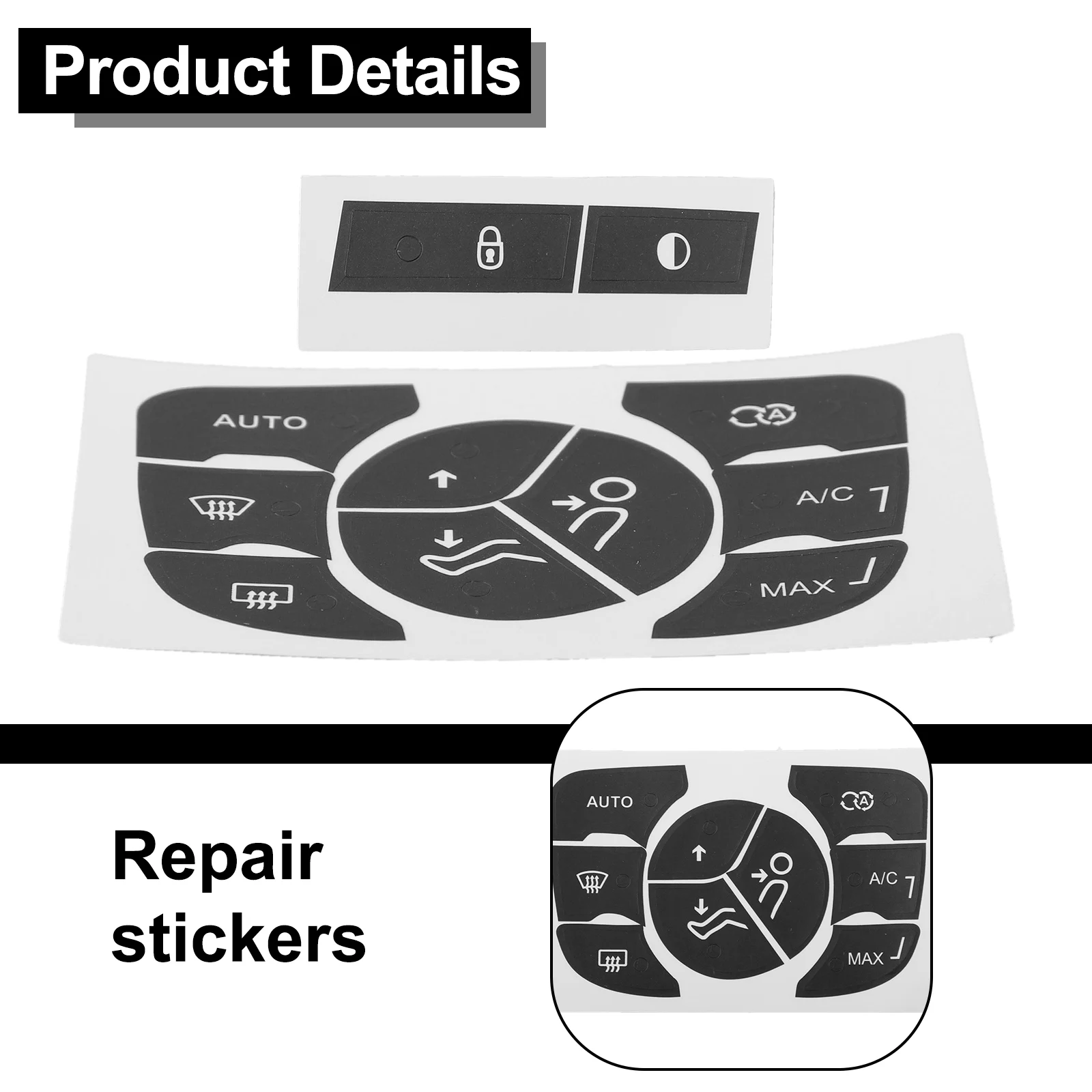 Car Interior Repair Control Button Kit Repair Kit Decals Black Black Overlay Push Button Type Sunlight Resistant