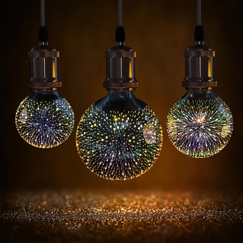 3D Colorful LED Edison Light Bulb E27 220V Vintage Fireworks Decoration Bulb ST64 G95 G125 Christmas Ampoule Led Lamp Lighting