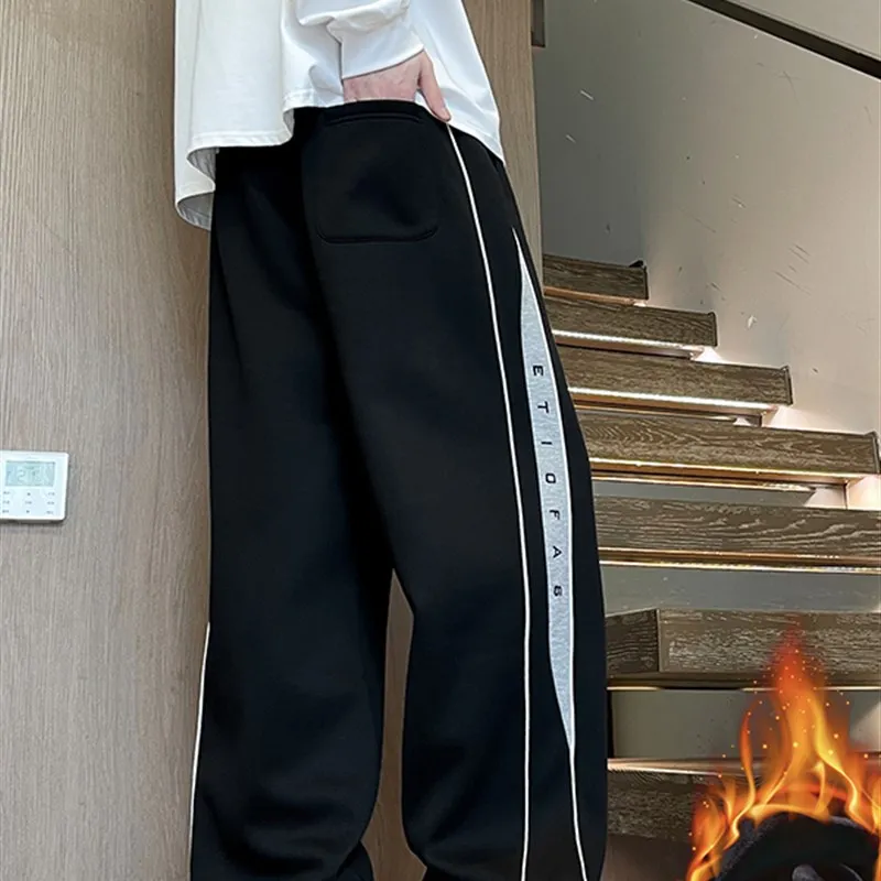 

Thiened Fce повседневные спортивные брюки для мальчиков-подростков осень-зима прямые брюки теплые удобные хлопковые полиэстеровые брюки