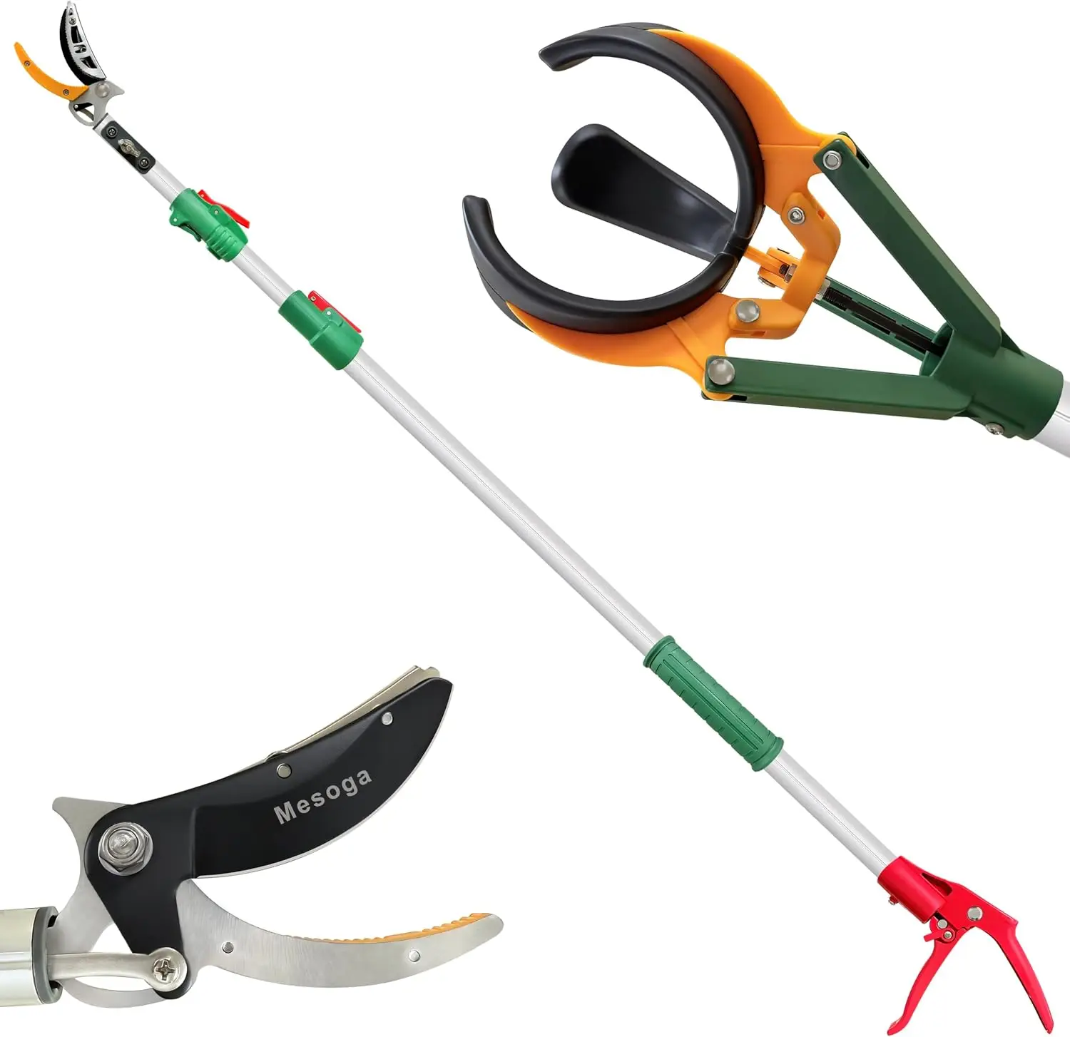 Telescopic Pole Pruner and 3-Claw Fruit Picker Set, Long Reach Harvest Tool | 2-IN-1 Aluminum pole Protecting fruits