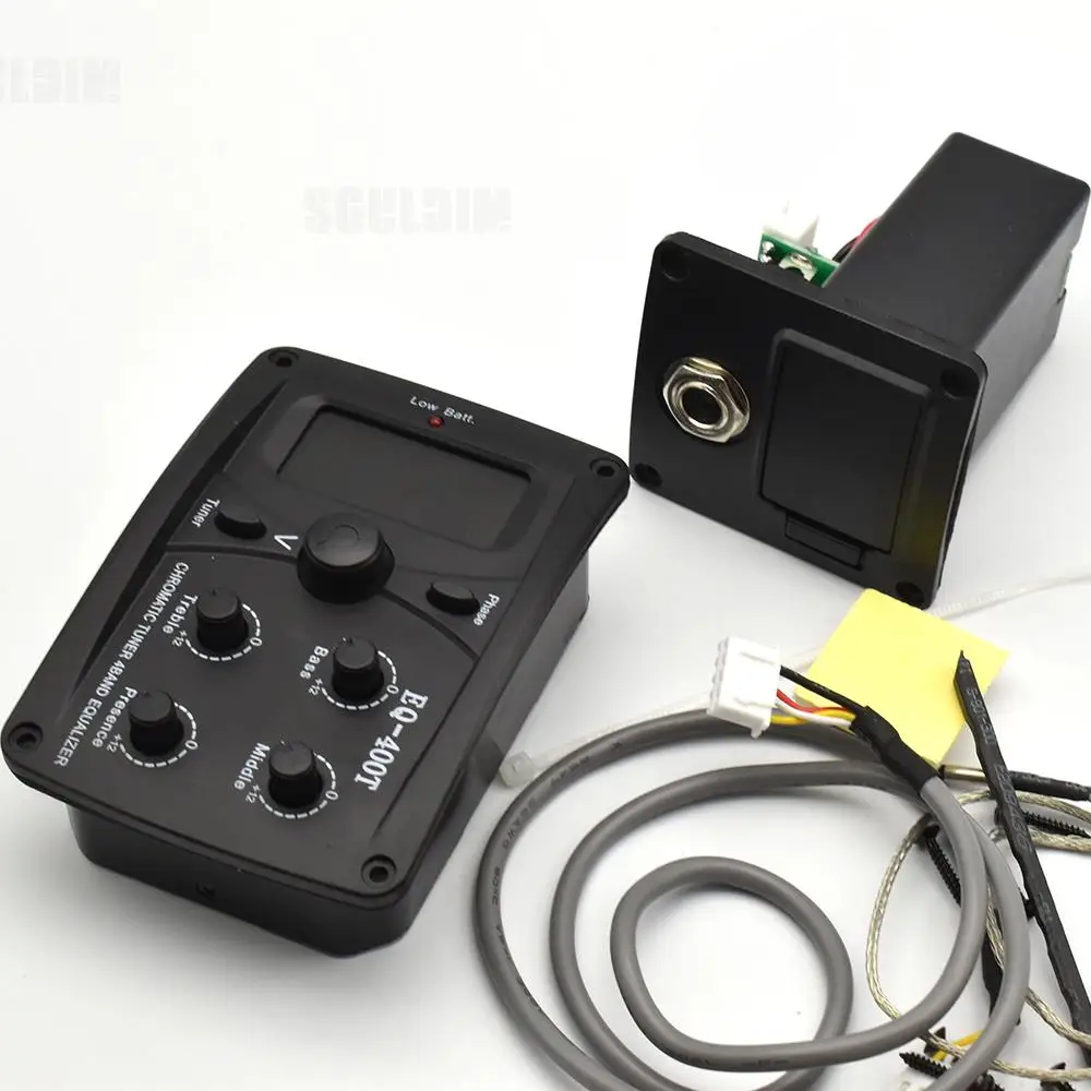 Acoustic Guitar Pickup 4 Bands EQ Equalizer Pickup Guitar Preamp Piezo Pickup with LCD Tuner Guitar Parts & Accessories