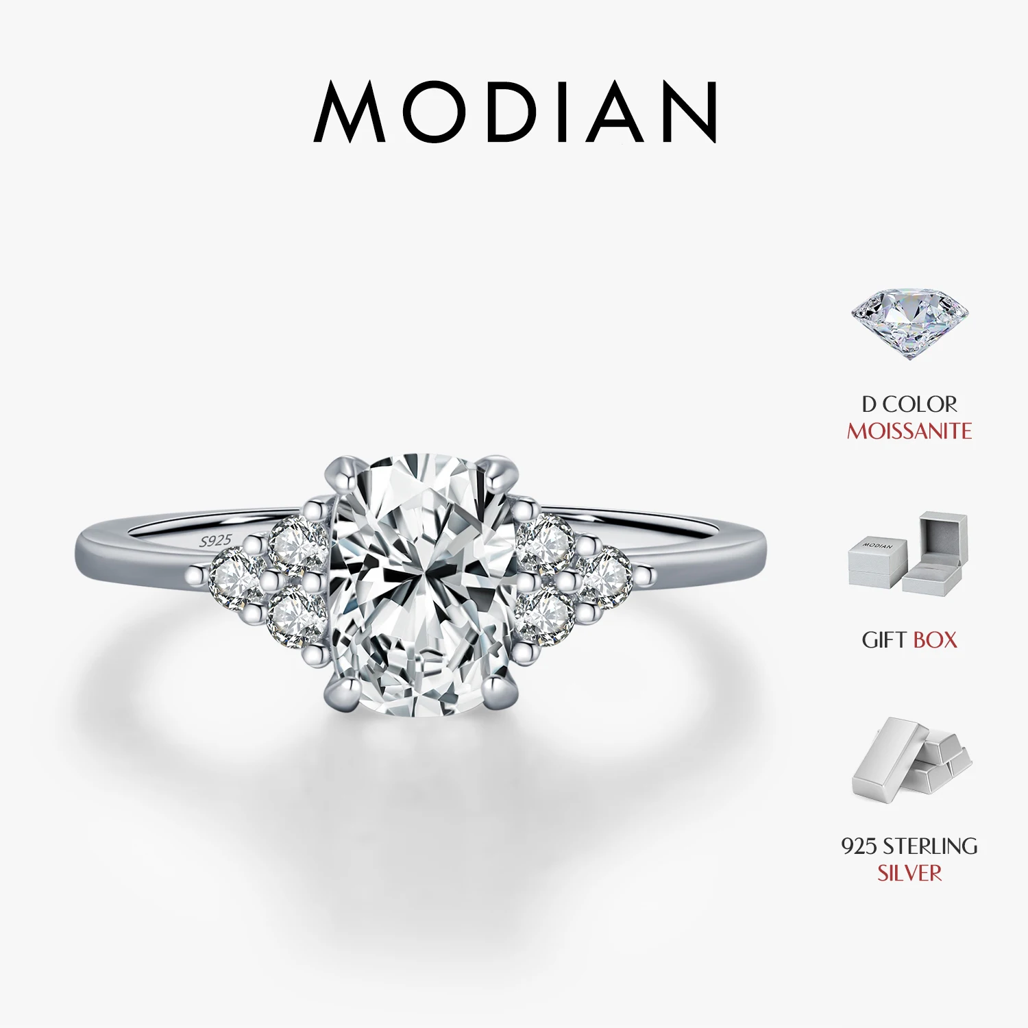MODIAN 925 Sterling Silver 1CT VVS1 Clarity Moissanite Rectangle Wedding Engagement Rings For Women Fine Jewelry