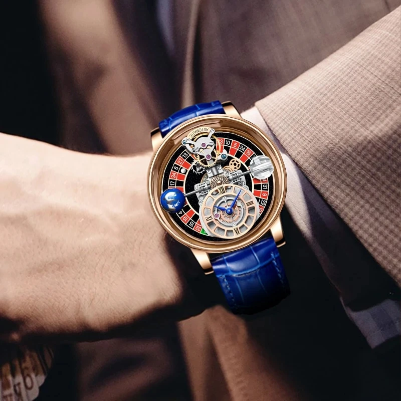 Часы наручные Pindu мужские прозрачные, Кварцевые водонепроницаемые в стиле небесной рулетки с полым дизайном, с кожаным ремешком, Jacob Co