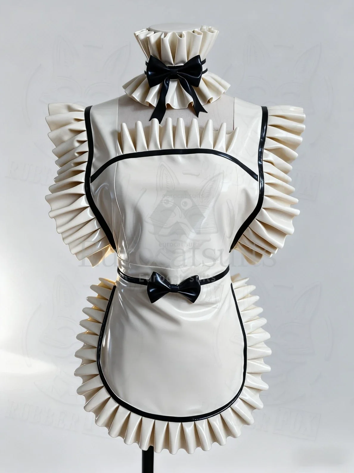

customized latex maid outfit rubber set with apron ruffle details and black bows elegant cosplay costume fashion club wear