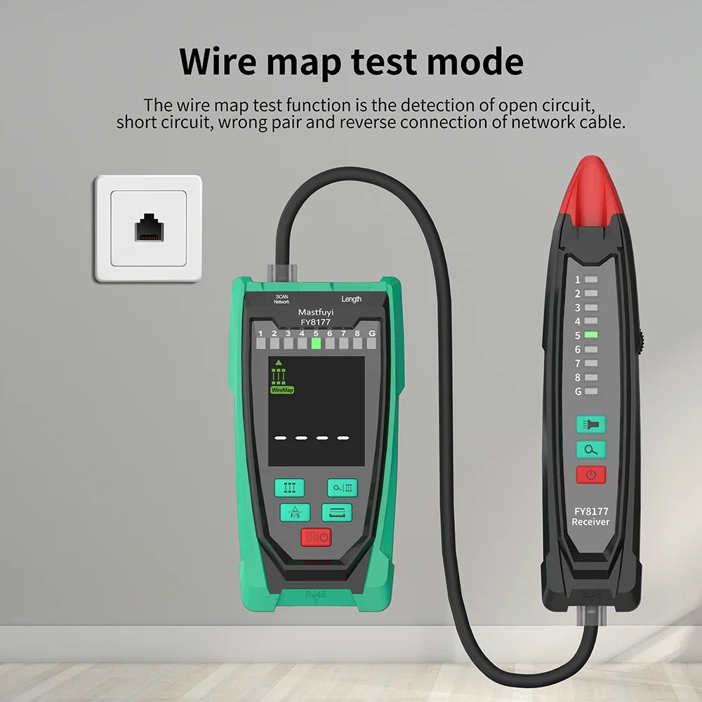 MASTFUYI FY8177 Network Cable Tester RJ45 Wire Finder LCD Digital PoE Tracker Network Cable Length Test Determine Breakpoint