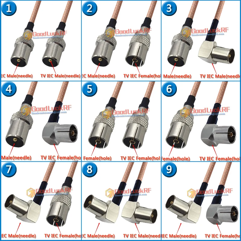 

TV IEC Male to PL259 SO239 SL16 M UHF Female Washer Nut UHF Male to IEC Female Pigtail Jumper RG316 Extend Cable RF Connector