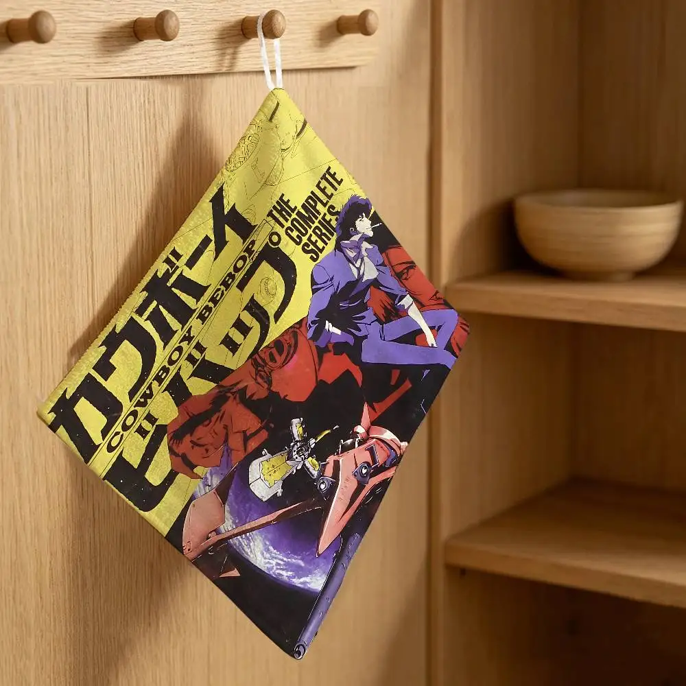 Japan Anime C-Cowboy B-Bebop Polyester Cotton Hanging Hand Towel, Super Absorbent Hand Wiping Towel for Daily Household Use