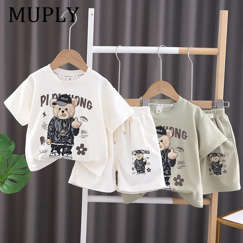 Children Clothes Suit Summer Kids Boys Cartoon Bear T Shirt Shorts 2Pcs/Set Infant Fashion Clothes Baby Sportswear 0-5 Years