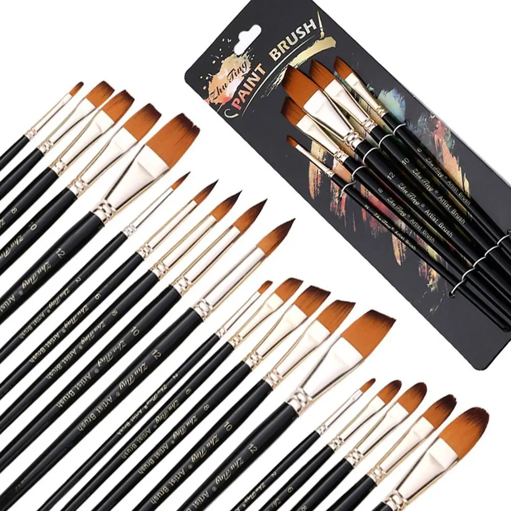 

5Pcs Nylon Watercolor Brush Set Pointed Round Flat Head Soft Hair Painting Brushes Artists Beginner's Art Flat Brushes Gift
