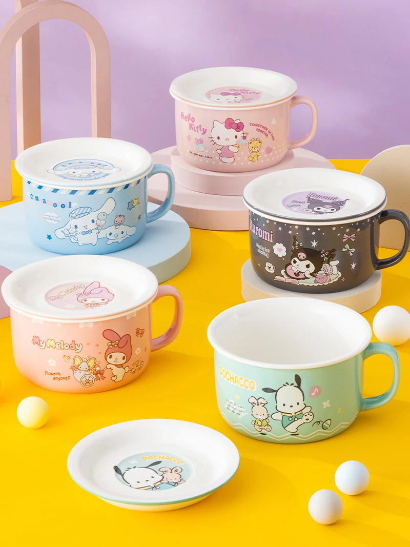 

Sanrio Kawaii Hello Kitty Rice Bowl Kuromi Cinnamoroll Anime Cartoon Cute Student Home Healthy Safe Instant Noodle Bowl with Li