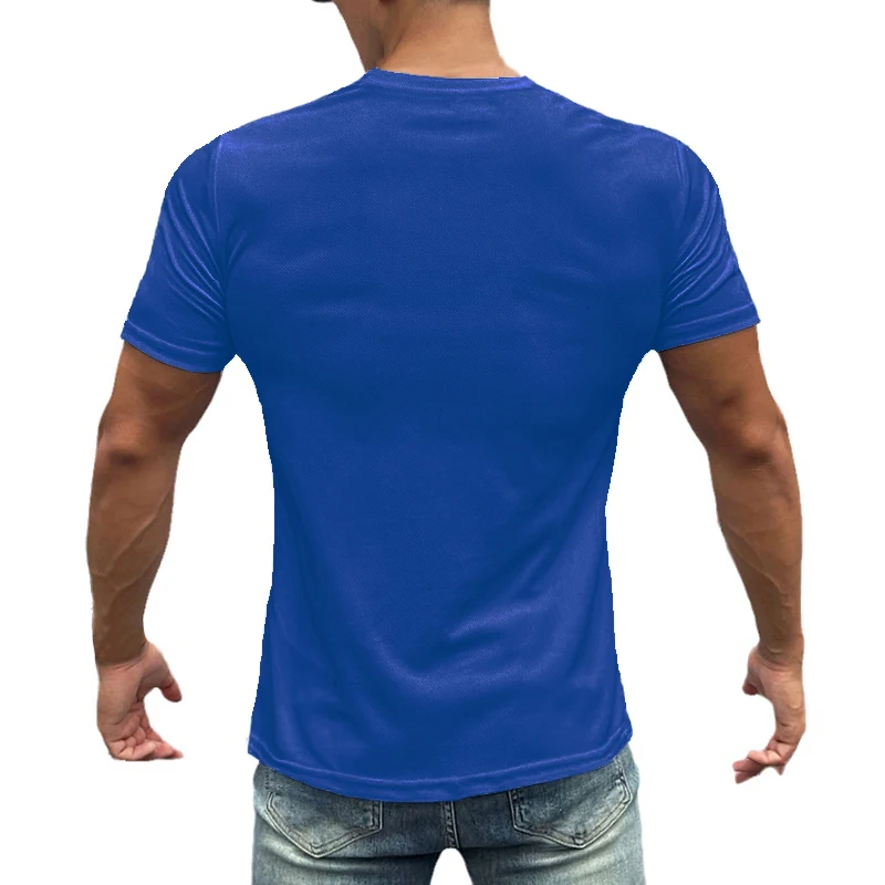 Męska męcząca koszulka ze sztangą ze sztangą siatką szybkoschnąca męska męska do biegania Sport Top Fitness z krótkim rękawem t-Shirt