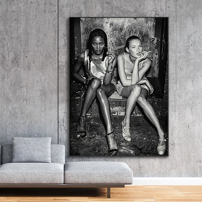 Fashion Girls Top Model Naomi Campbell Kate Moss Smoking Poster Wall Art Canvas Painting And Prints for Living Room Home Decor