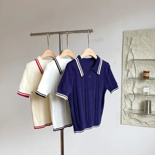 2025Ropa Mujer Gestrickte Frau T-shirts Adrette Sommer Tees Lose Beiläufige Camisetas Vintage Chic Koreanische T-shirt Frauen Kleidung