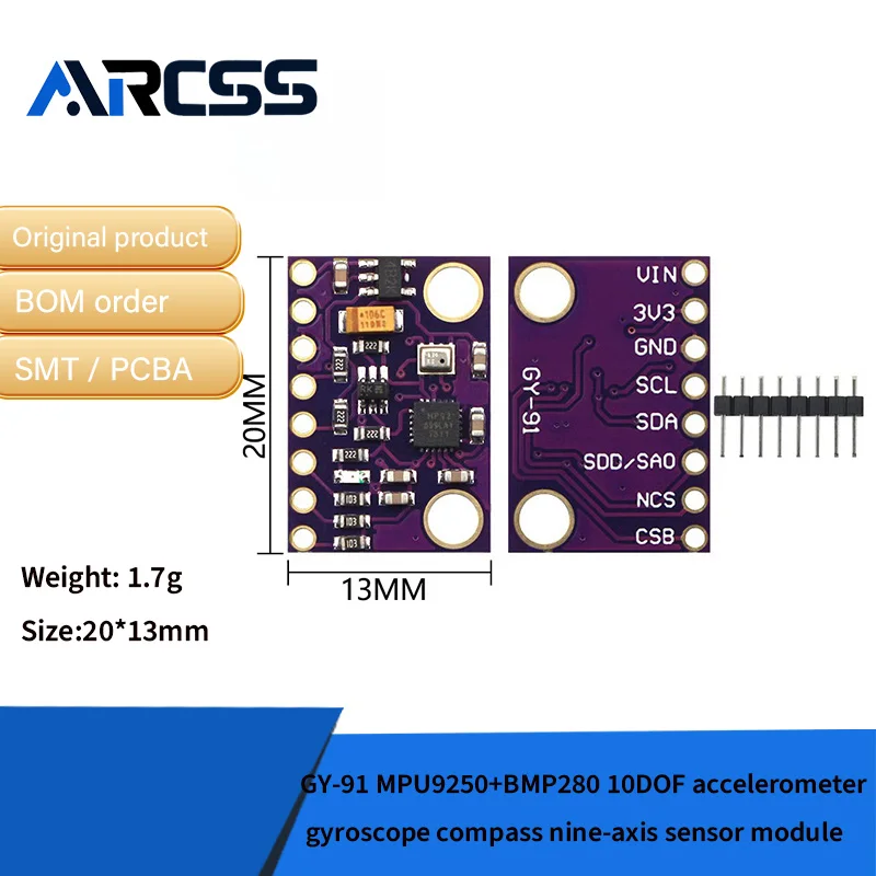 GY-91 MPU9250 + BMP280 10DOF وحدة استشعار بوصلة جيروسكوب التسارع