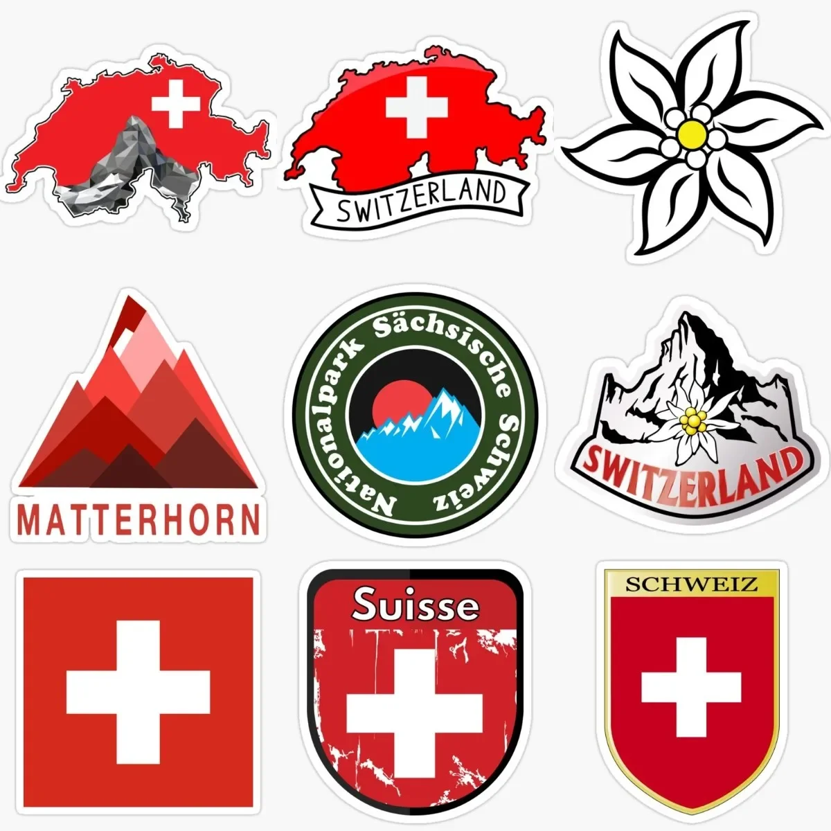 

Switzerland CH Flag Map Edelweiss Alps Sticker for Decorate Motorcycle Window Bumper Table Fridge Wall Room Bicycle Car Helmet