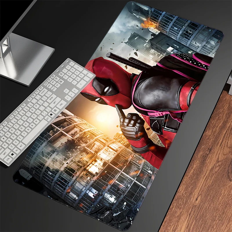 Alfombrilla de ratón Deadpool, accesorios para juegos de Anime, alfombra blanca con borde XXL grande, alfombrilla para teclado de ordenador, alfombrilla de escritorio de goma