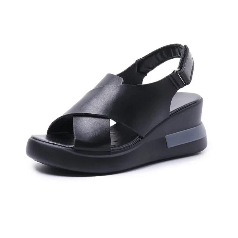 Summer Wedge Shoes for Women Sandals Solid Color Open Toe High Heels Casual Ladies Buckle Strap Fashion Female Sandalias Mujer