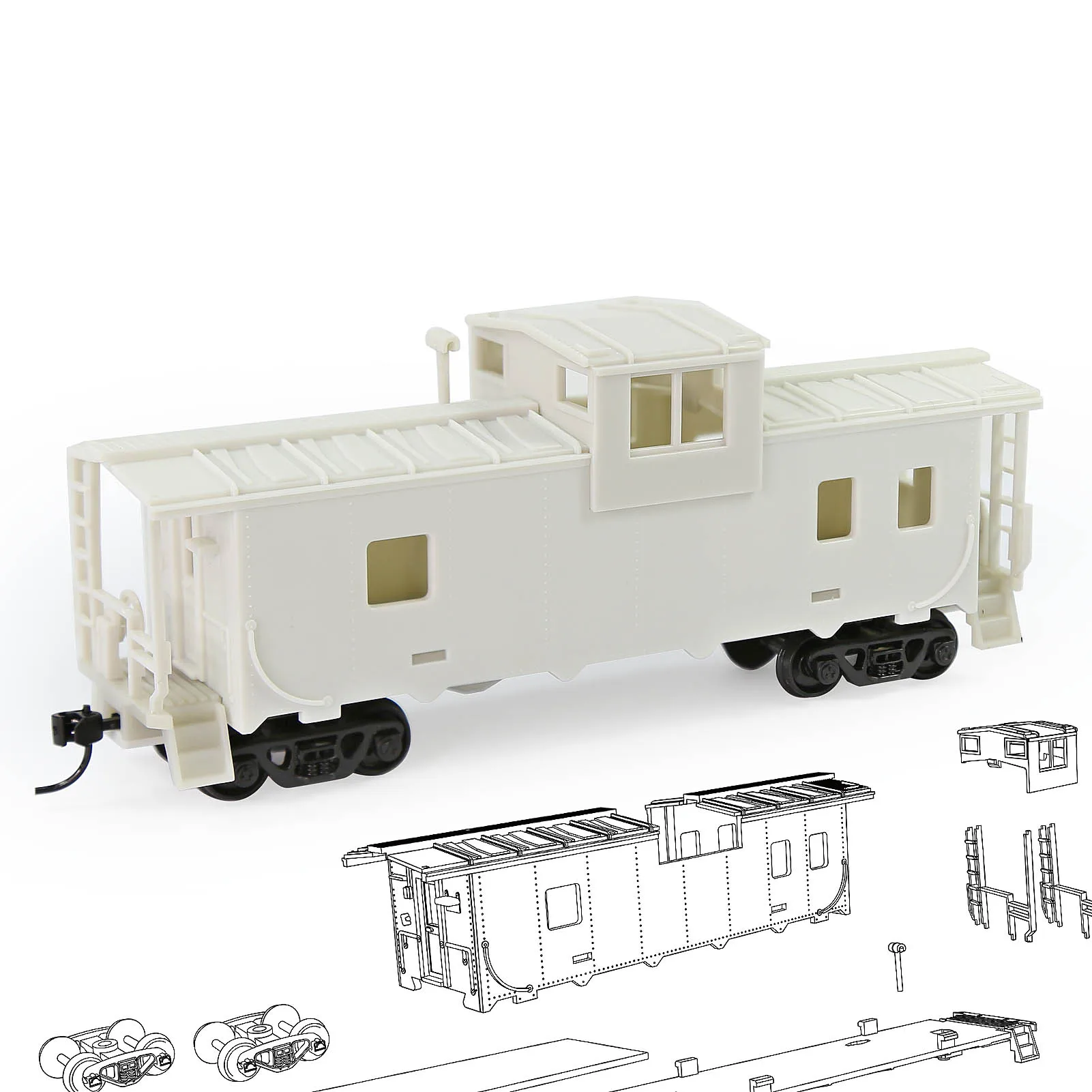 Evemodel 1 szt. HO skala 1:87 pusty niezmontowany 36' szeroki widok Caboose Model Wagon C8763JJ