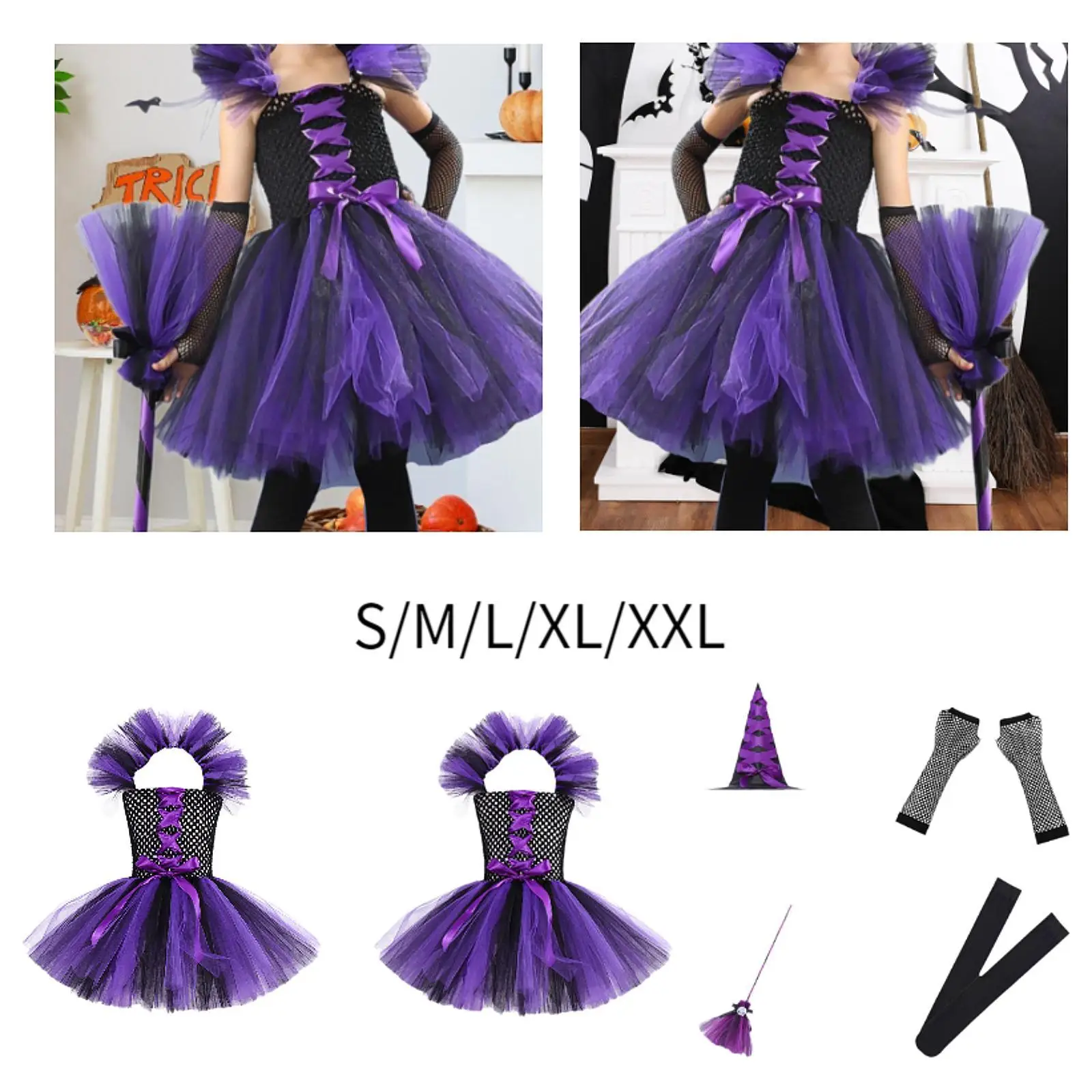 Costume de Sorcière Violet pour Fille, Vêtement de Cosplay pour Noël et Halloween