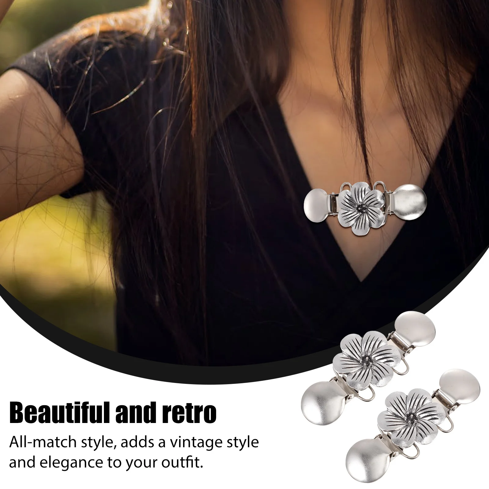 2 قطعة مكافحة أفرغت طوق أبازيم الرجعية زهرة سترة المشابك خمر شال كليب للنساء الملابس والاكسسوارات فستان سترة واقية #4