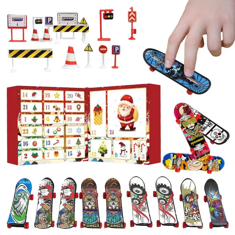 24pcs fidgets toys Advent Calendar  2023 Christmas Countdown Calendar Creative Finger Skateboard Small Toy Set  Gift for kids