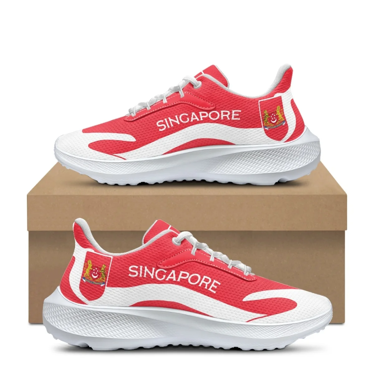 Women's Men Singapore Flag Lightweight Lace Up Sneakers Outdoor Travel Soft Shoes Teens Casual Shock Absorption Leisure Footwear