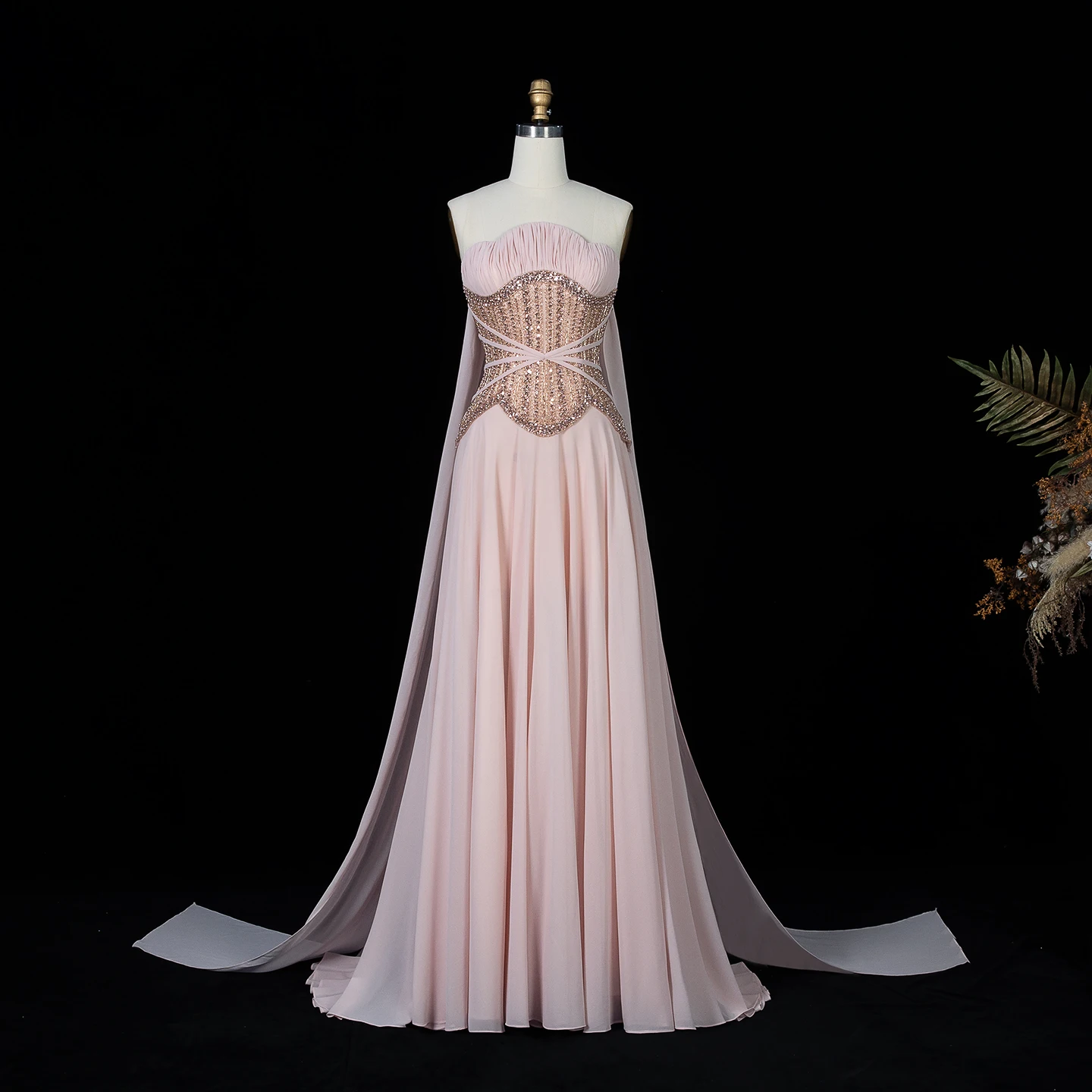 Arabia Formal Evening Dresses Pink Scalloped Handmade Sequined Watteau Train Elegant Prom Dresses Bridal Party Customized image 2