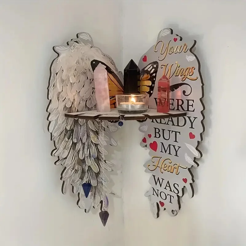 Corner Floating Shelves Creative Wall Rack Boho Decor Unique Butterfly/Angel/Eagle Wings Design Crystal Display Shelf Boho Wood