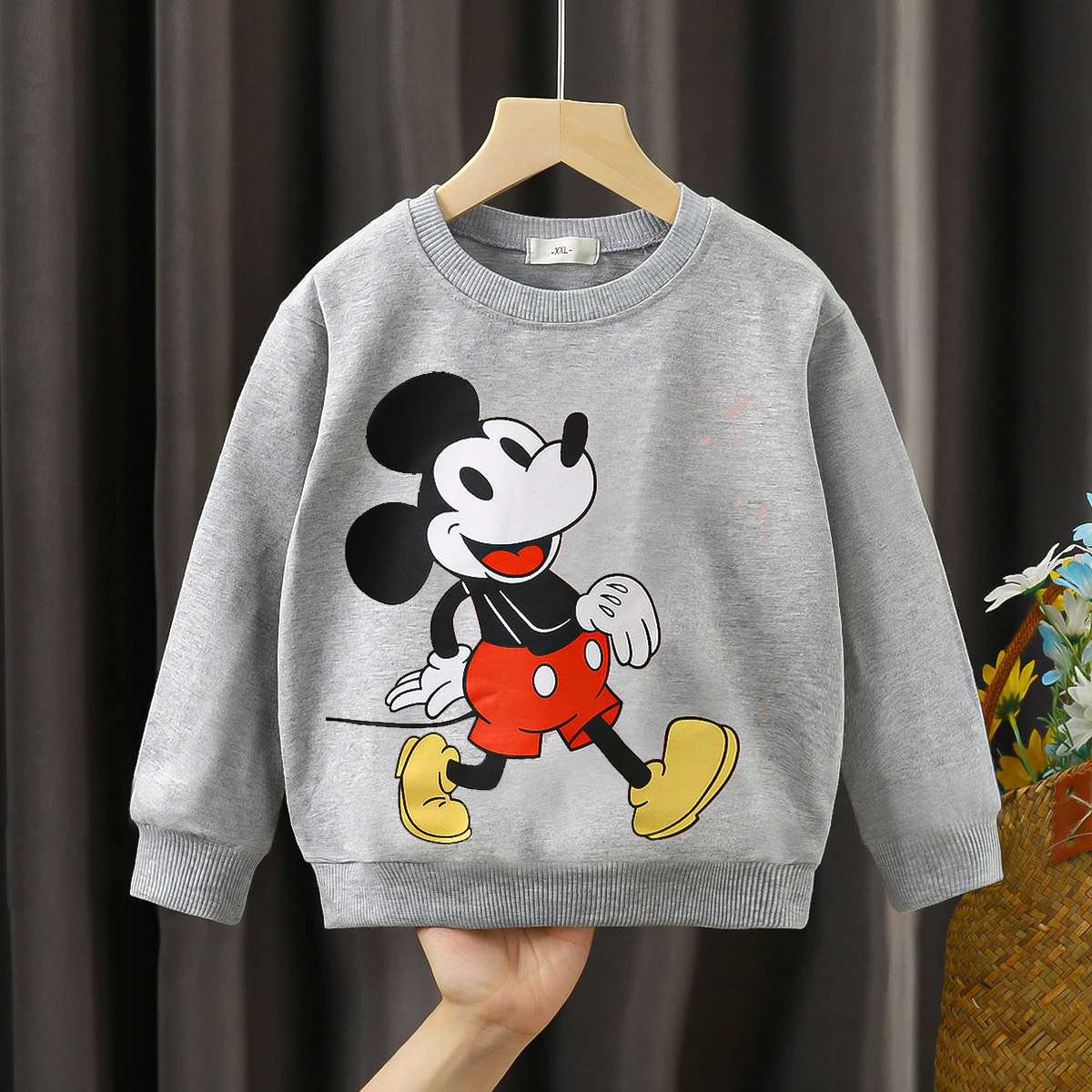 Children Clothes Disney Mickey Cartoon Sweatshirt Spring New Kids Long Sleeved Hoodies Crewneck Pullover Base Shirt Loose 1-4Y