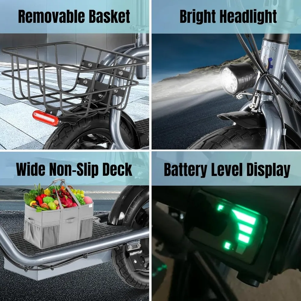 سكوتر كهربائي ذروة 500 وات/800 وات/1200 وات مع مقعد، إطار 14 بوصة، حتى 30 ميلًا و20 ميجا في الساعة، أقصى حمولة 300 رطل