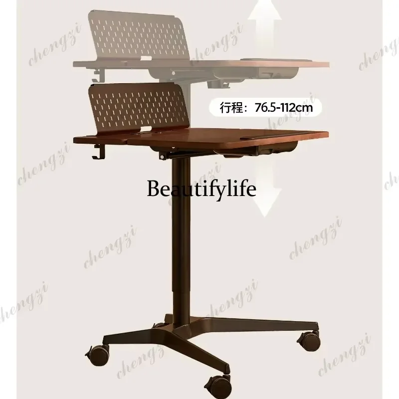 Pneumatic Lifting Adjustable Side Table Standing Computer Desk for Home Office with Movable Desktop