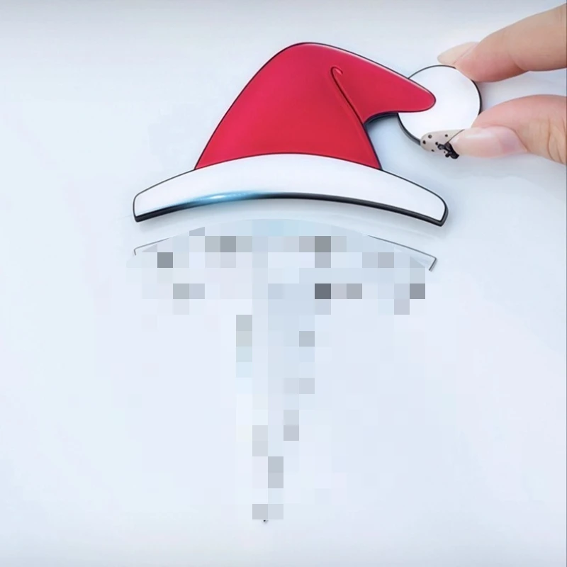 For Tesla Christmas Hat Stickers Model 3/Y Car 3D Badge Modification Cute Front Badge Decoration Self-Adhesive Car Accessories