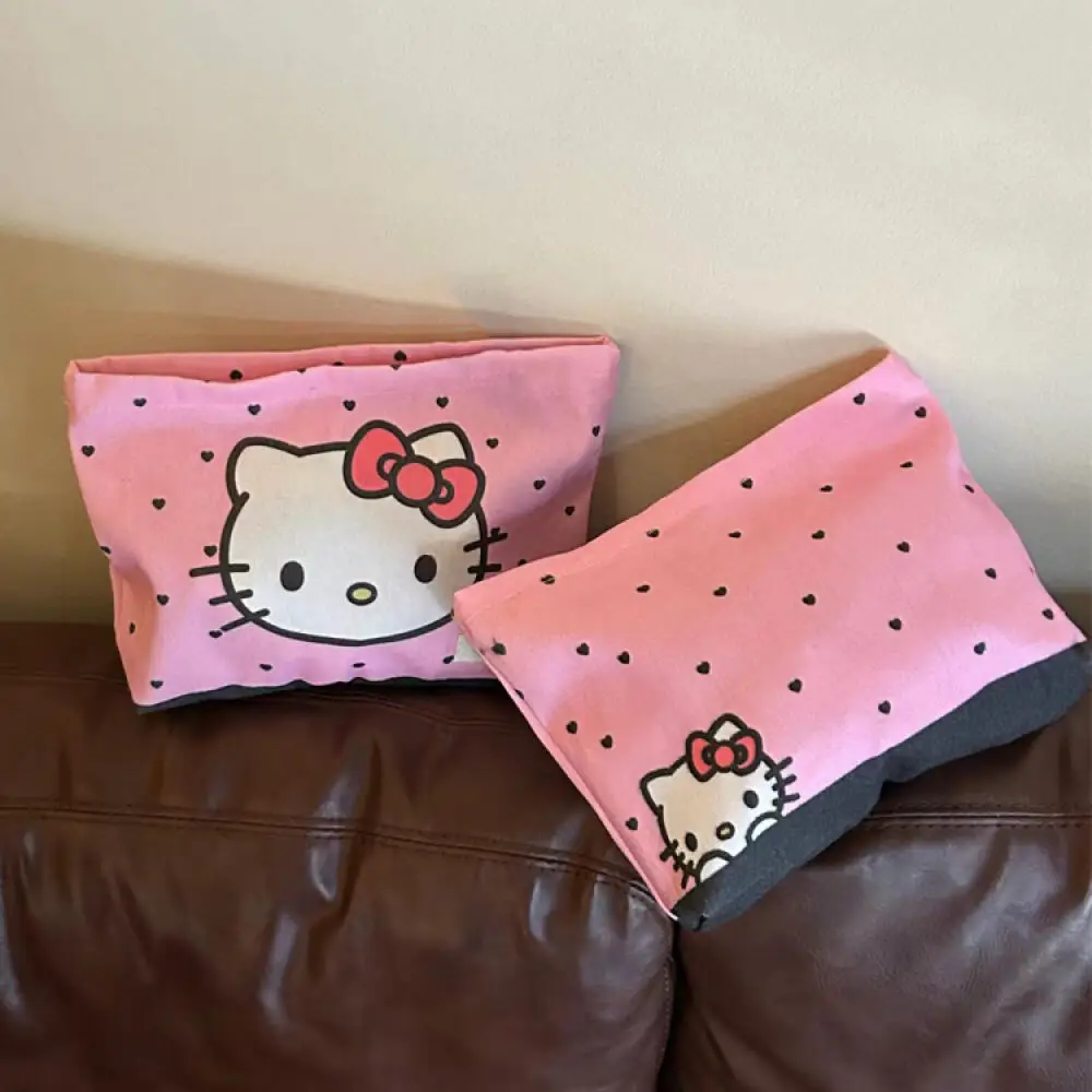 

Sanrio Hello Kitty Cosmetic Bag Cute Kitty Cat Pink Sweetheart Portable Canvas Cosmetic Bag Travel Storage Bag Large Coin Purse