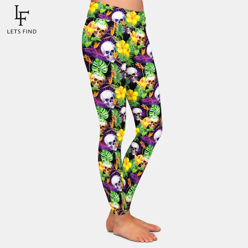 LETSFIND-Leggings de cintura alta para mujer, pantalones de Fitness cómodos y suaves con estampado Digital de calavera en 3D